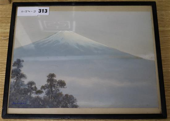 Yamandi, watercolour, view of Mount Fuji, signed, 23 x 33cm